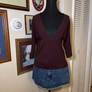 New York & Company Maroon V-Neck Top
